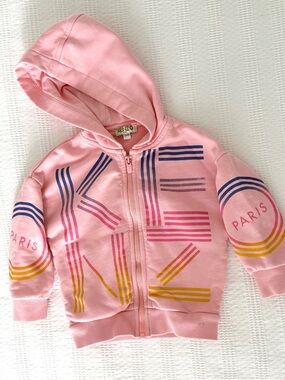Kenzo Kids Pink Zip Hoodie with Multicolor Logo